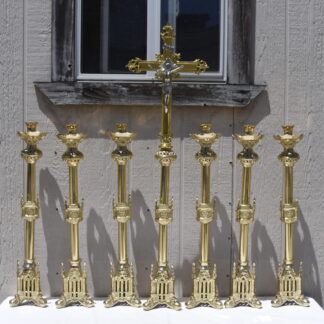 Large Gothic Altar Candlesticks and Altar Cross Set